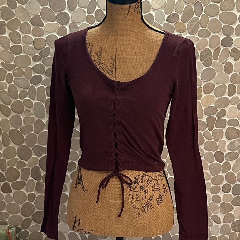 Hollister Burgundy Lace-Up Crop Top